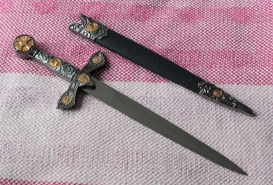 14” Knights Templar Dagger Ornate Gold Pewter Finish Stainless Steel Blade