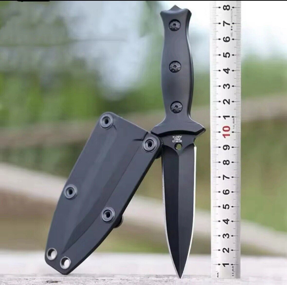 18cm Fixed Blade Knife Black Stealth Spear Point Double Edge USMC Full Tang Case