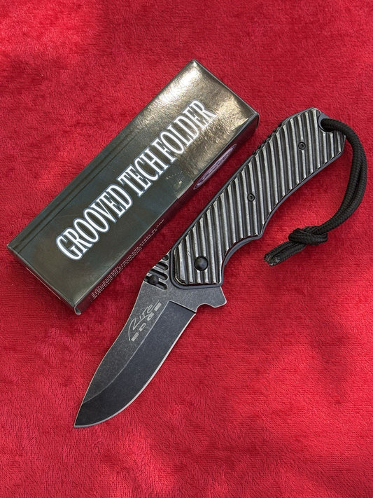 Full Size Pocket Knife Heavy Duty Black Spring Assist All Metal Extreme Grip Edc