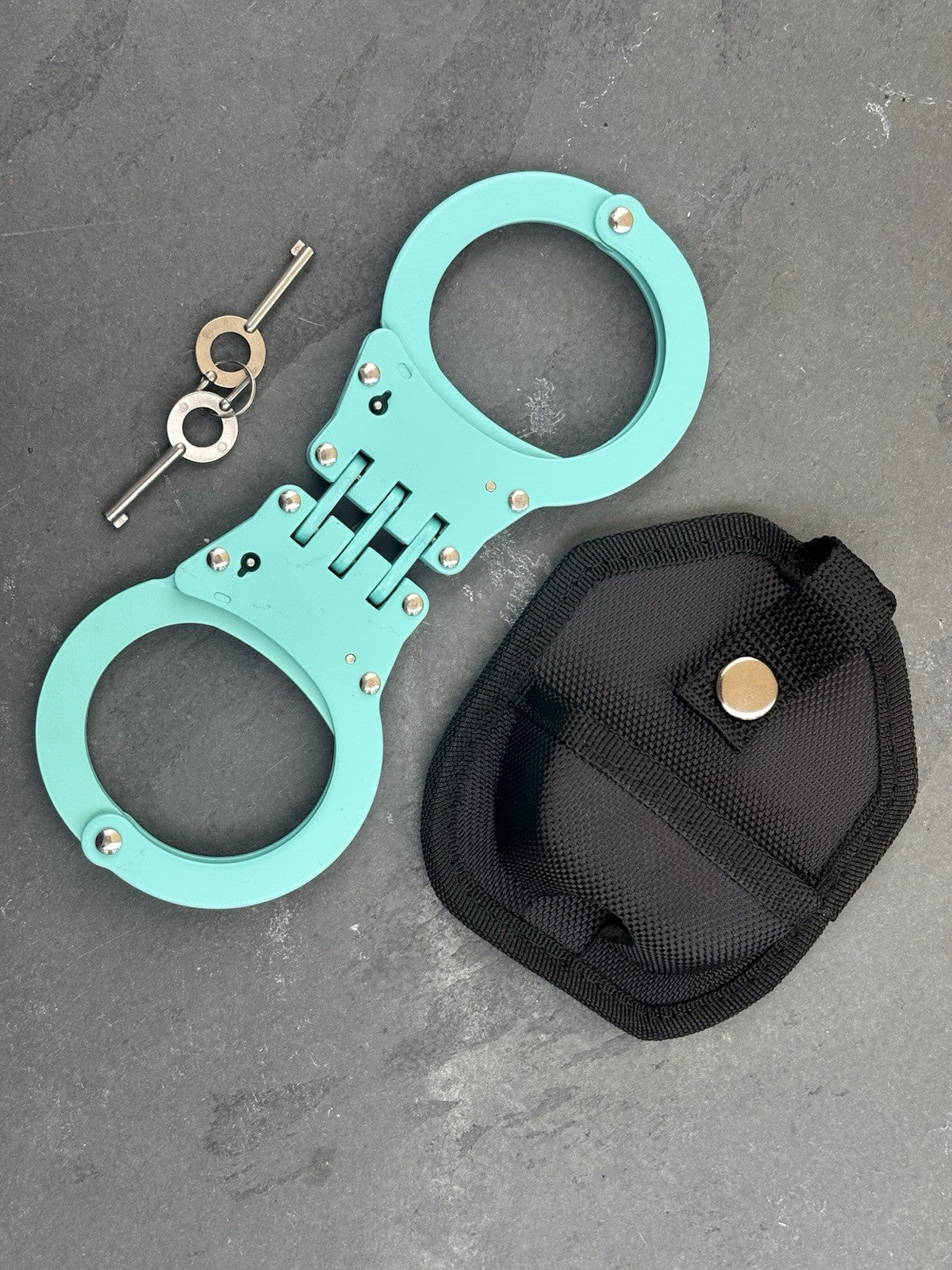 Blue Hand Cuffs Stealth Police Heavy Duty Hinge Handcuffs Nylon Sheath