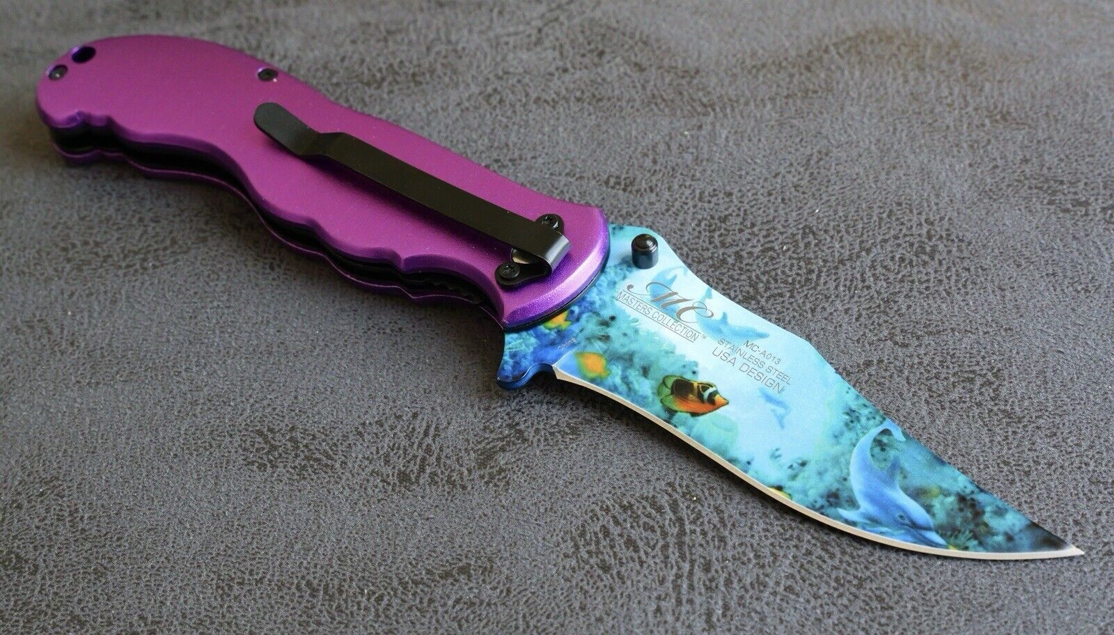 Mermaid Pocket Knife Full Size 3D Pink Ocean Sharp Hand Painted Spring Assist