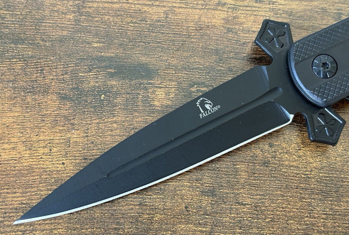 5” Cross Pocket Knife Crusader Matte Black Ebony Wood Sharp Spear Point Christ