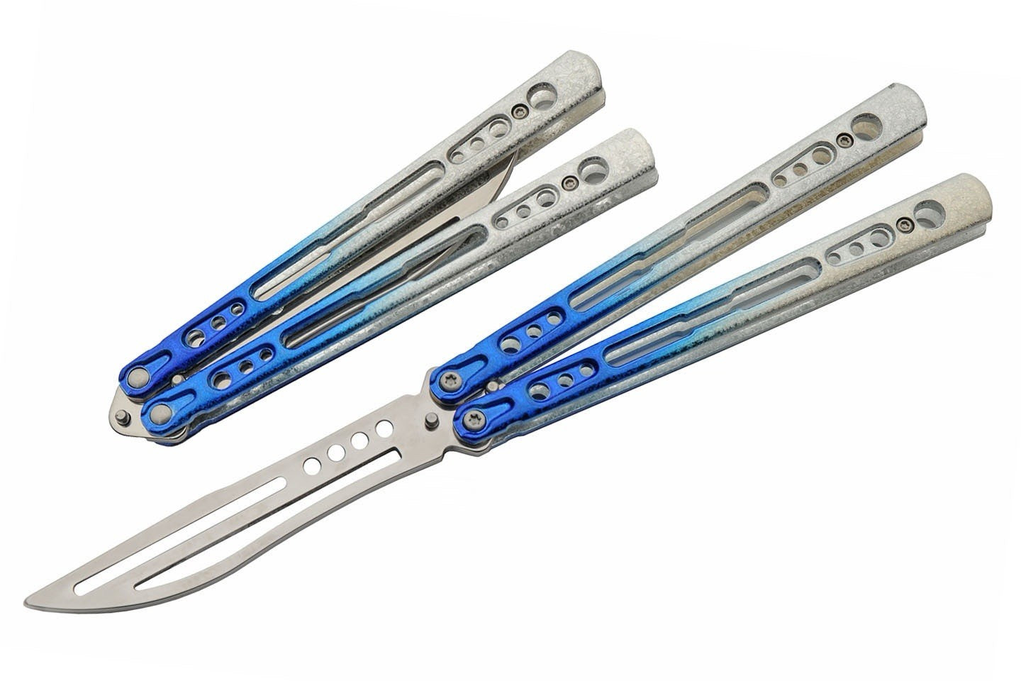 5.5" TRAINING BUTTERFLY Balisong Practice Blue Gradient Flip Trick Toy Blunt