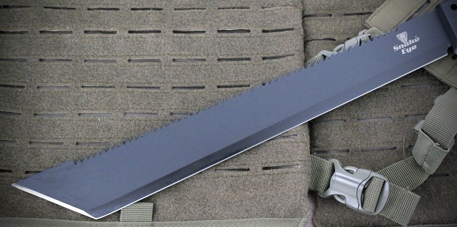 21” Machete Black Tanto Sawback Full Tang Stealth Sheath Belt Loop Heavy Duty