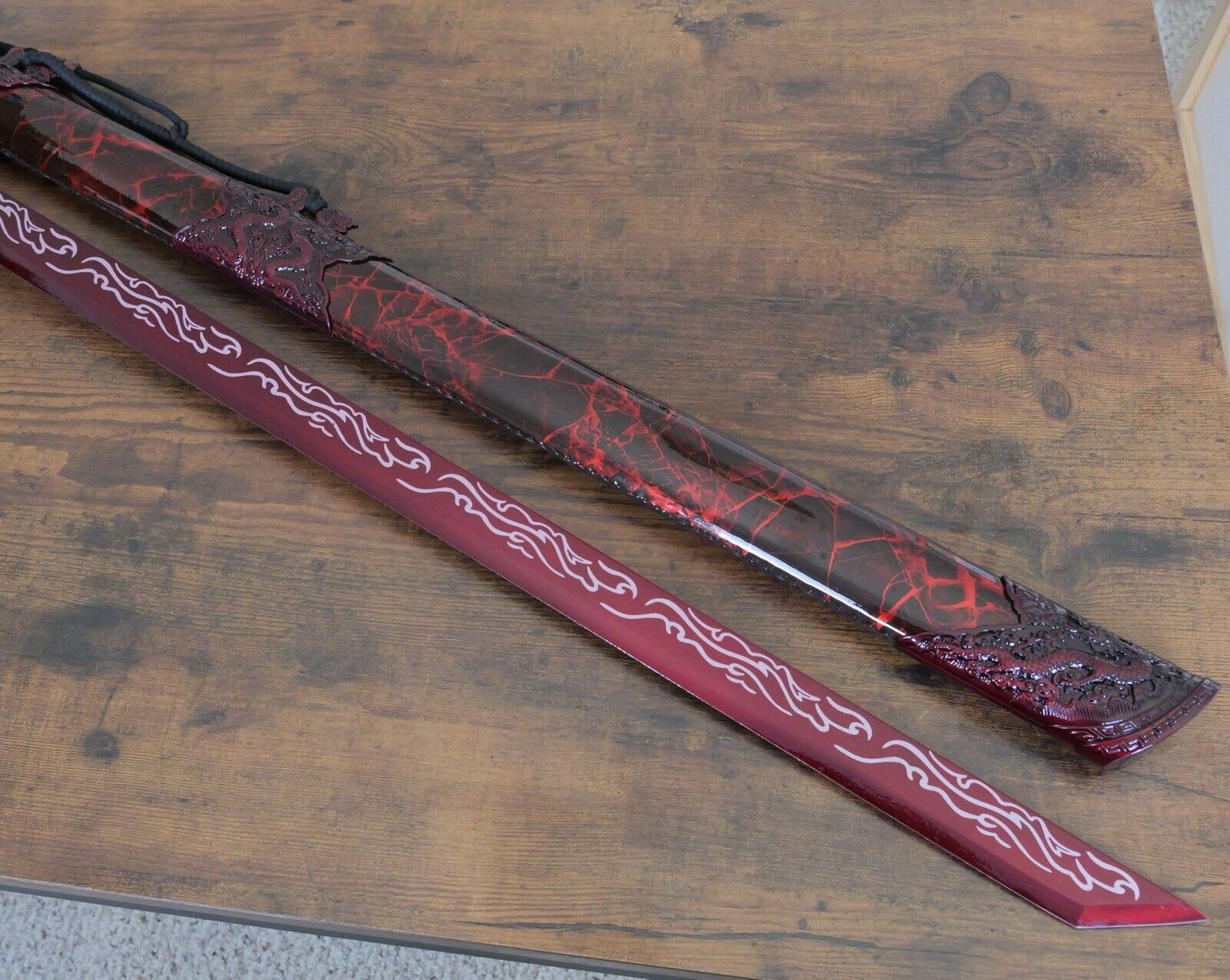 44” Ninja Sword Extra Long Two Hand Sword Tanto Sharp Battle Ready Red Manganese