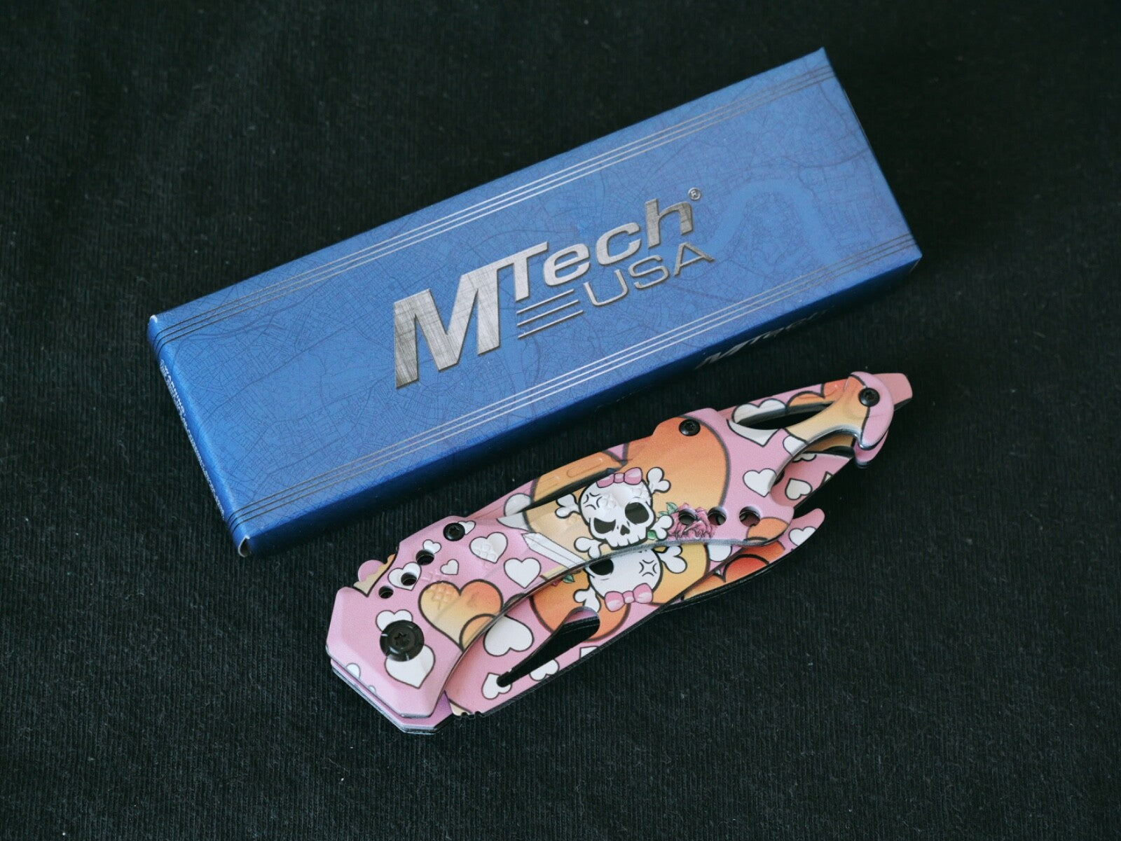 Pink Manga Pocket Knife Kuwaii Skull Heart Spring Assist Bottle Opener Cute