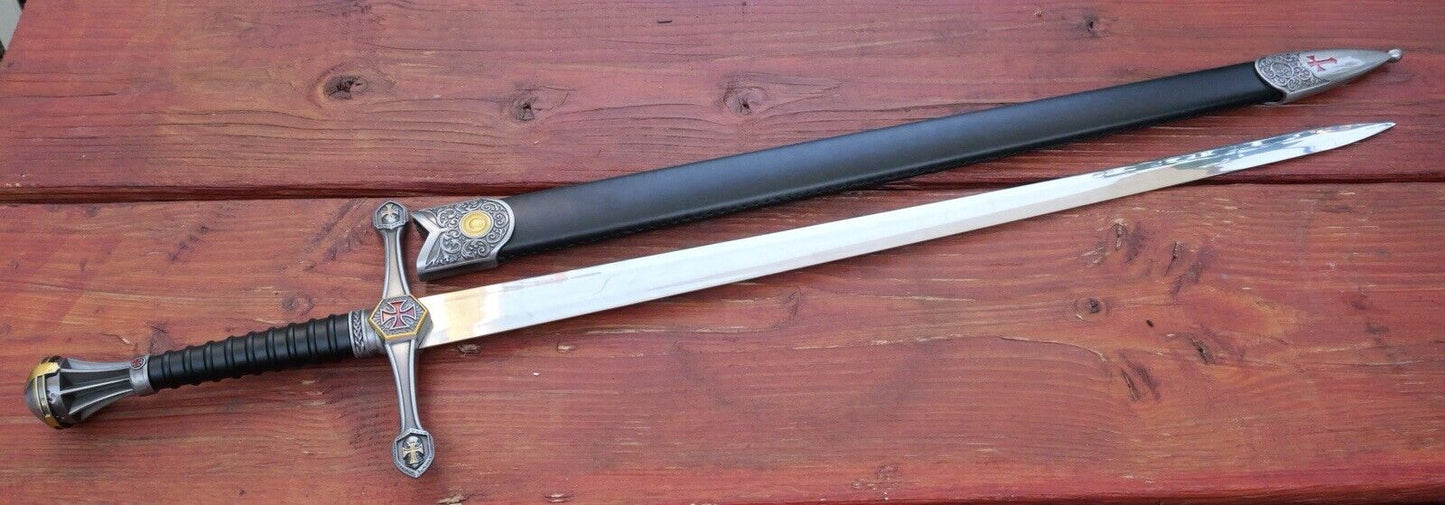 38" MEDIEVAL CRUSADER SWORD Ornate Metal Scabbard 440 Stainless Steel Blade