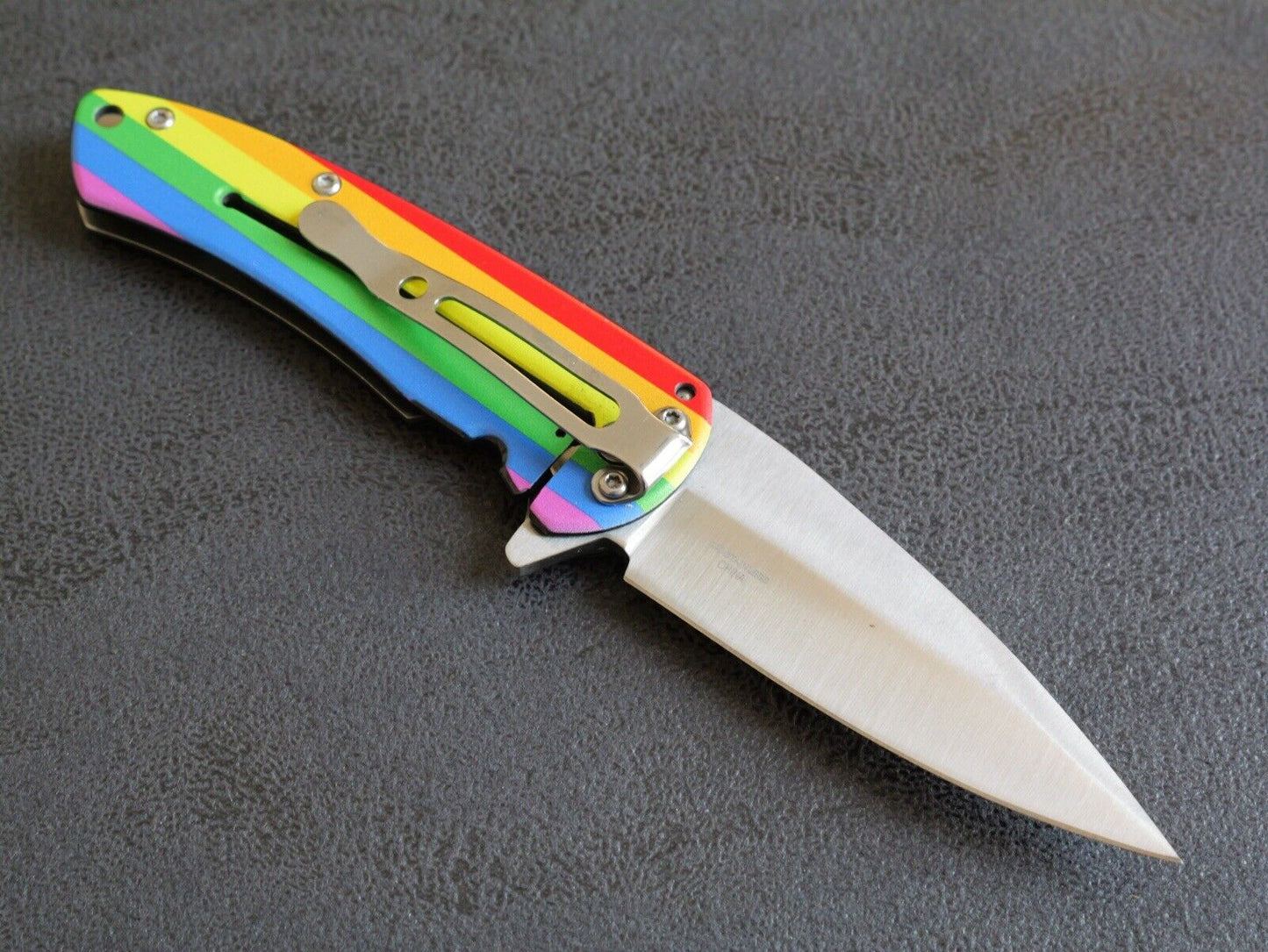 LGBTQ+ Pride Pocket Knife Folding Belt Clip Rainbow Colors 440 Stainless Mini