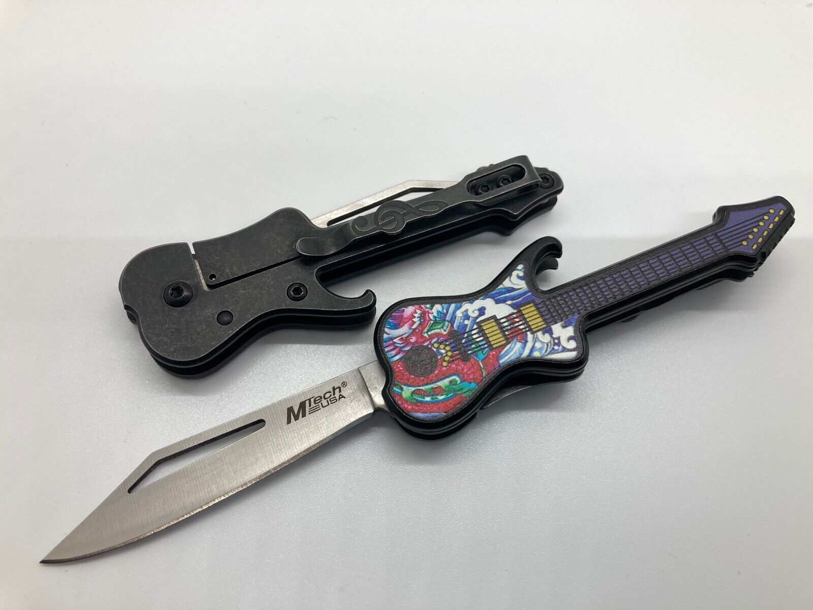 Guitar Folding Pocket Knife Belt Clip EDC Novelty Rock N Roll