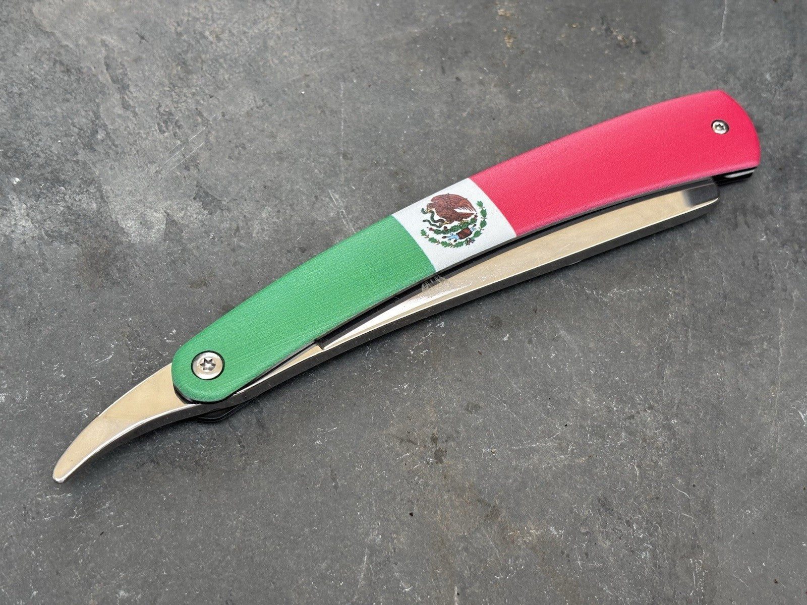 OG Vintage Shaving Straight Razor Chrome Finish Mexico Flag All Metal Barber