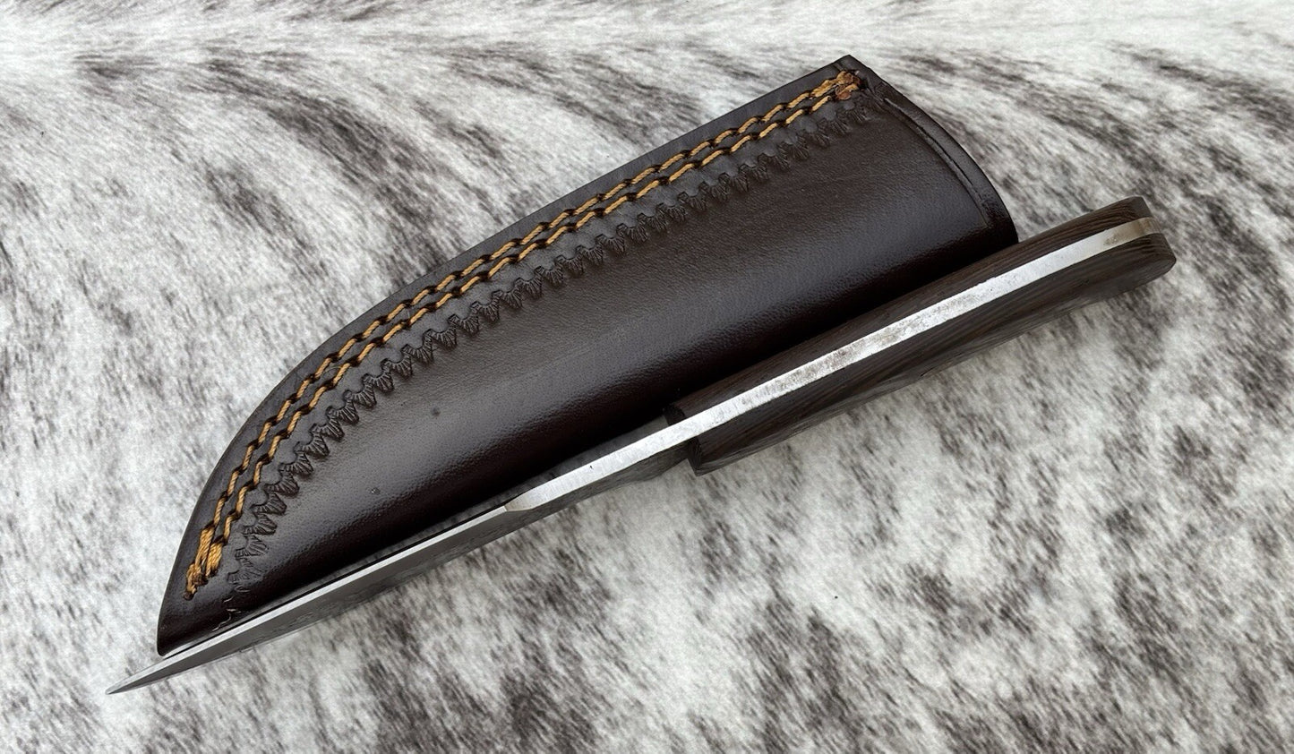 9” Fixed Blade Knife Hand Forged Carbon Steel Black Full Tang Leather Sheath Edc