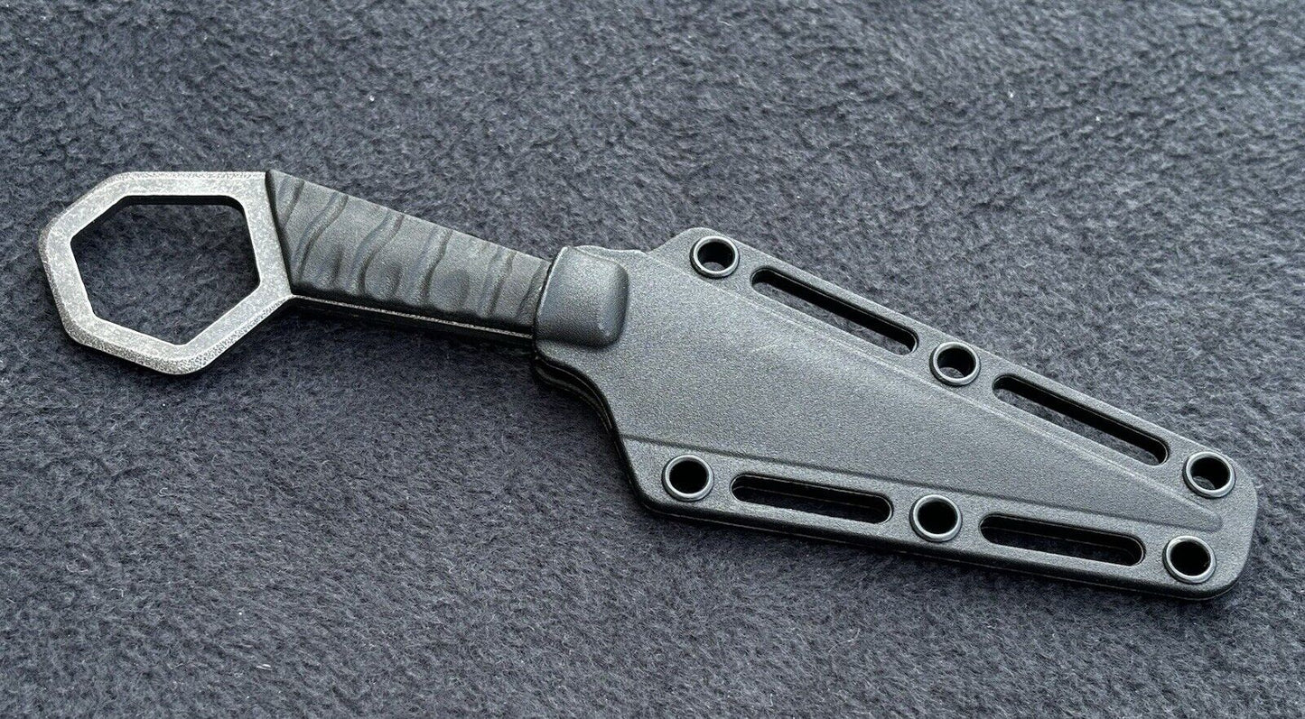 16cm Neck Knife Fixed Blade Straight Blade Full Tang Ball Chain Black Stonewash