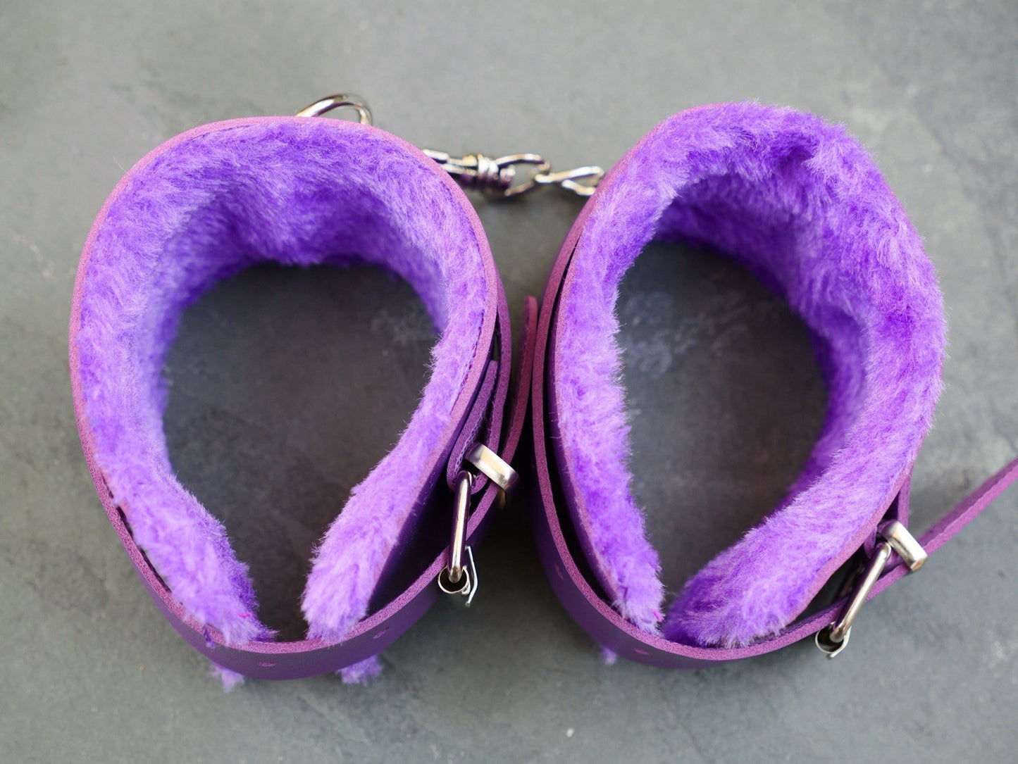 Fuzzy Purple Handcuffs Stainless Steel Chain And Studs Bedroom Nighttime 