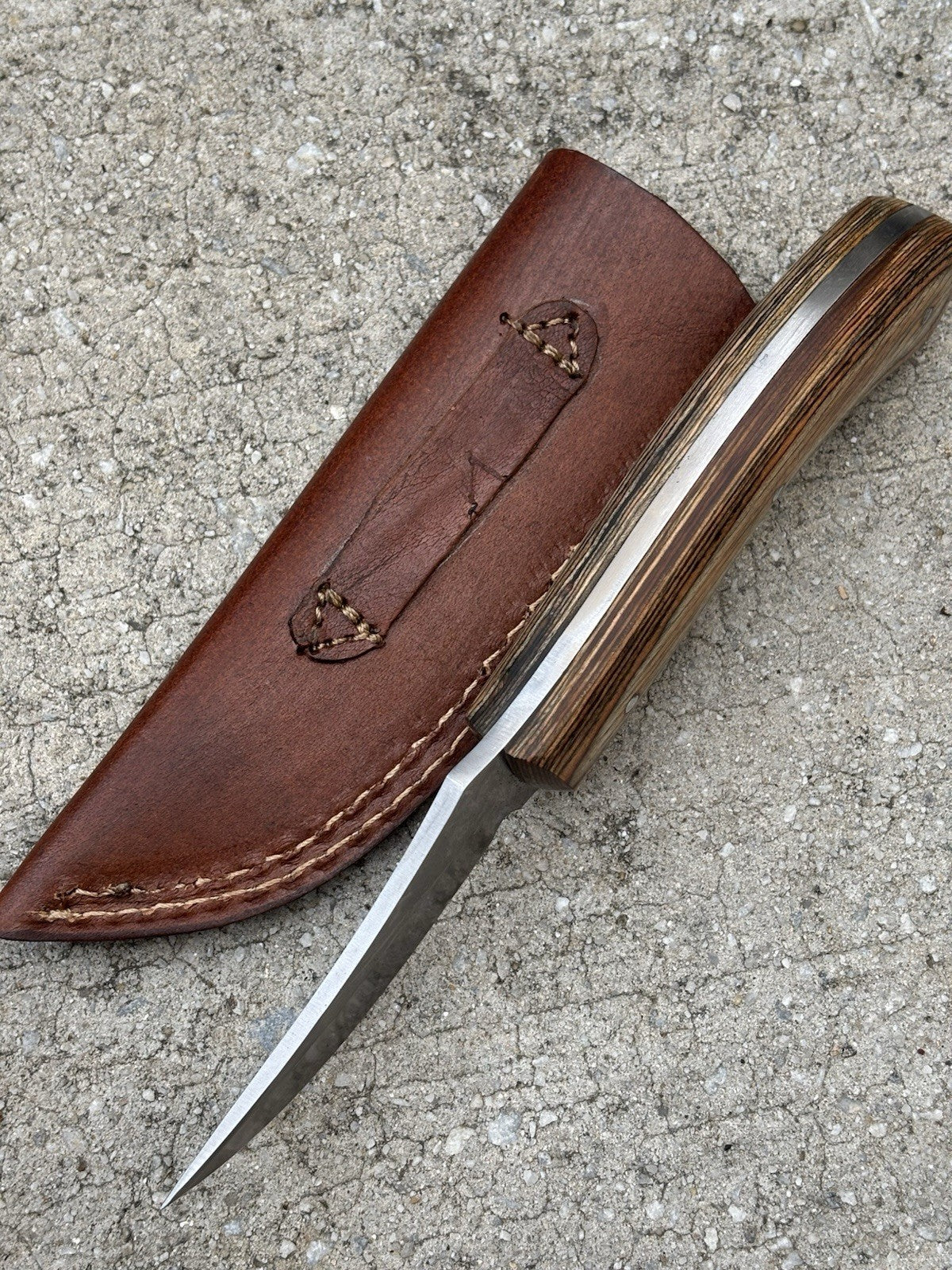 8” Fixed Blade Knife Full Tang Wood Handle Leather Sheath Hand Forged Sharp