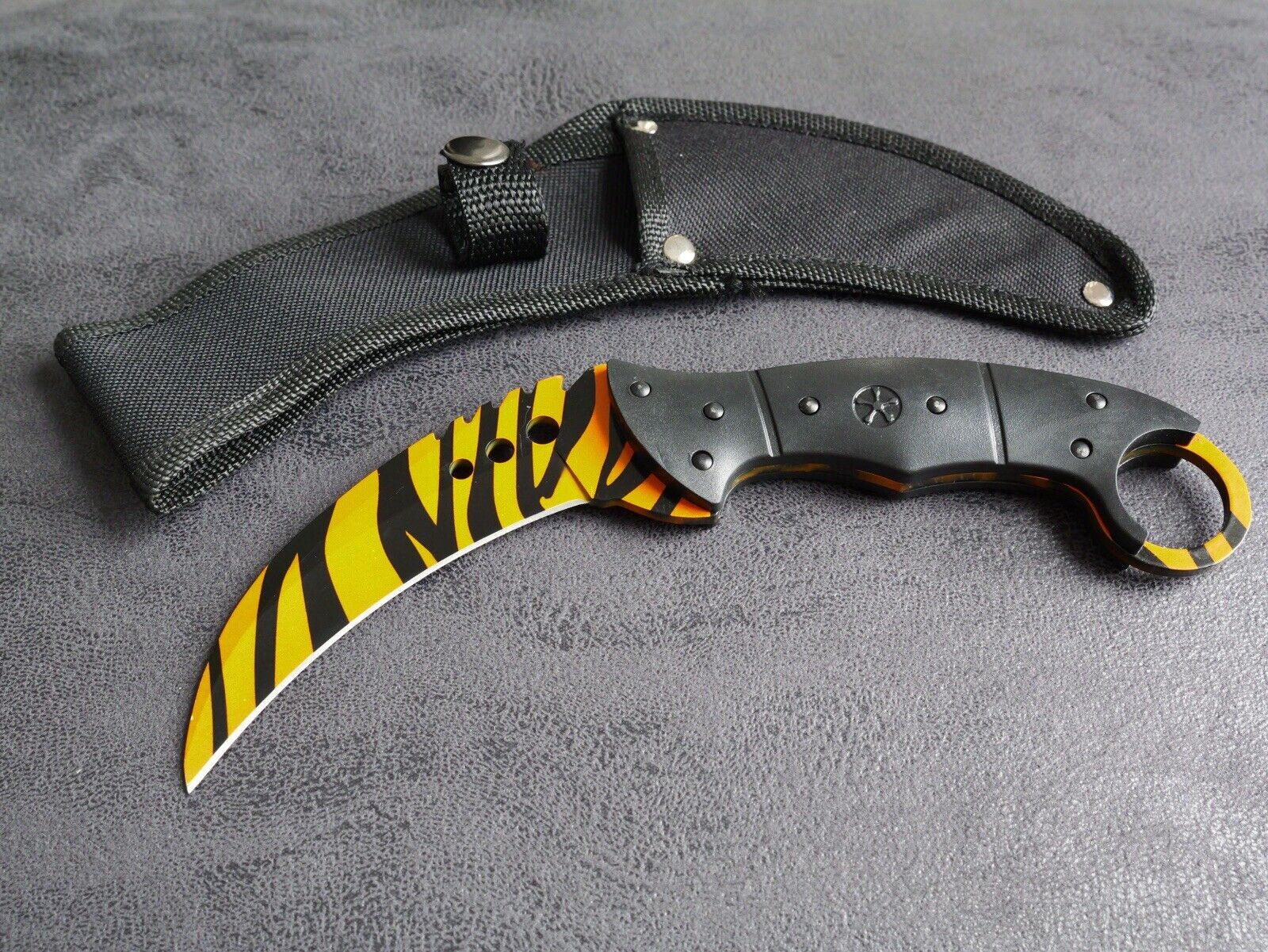 9” Fixed Blade Knife Karambit Tiger Full Tang Sheath Belt Loop Sharp Tactical