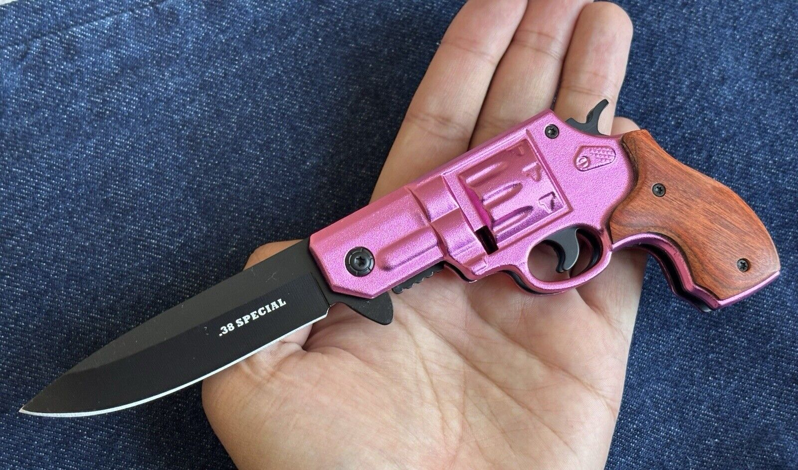 Folding Pocket Knife Pink Pistol Design Sheriff  Pocket Clip 3” Blade Sharp