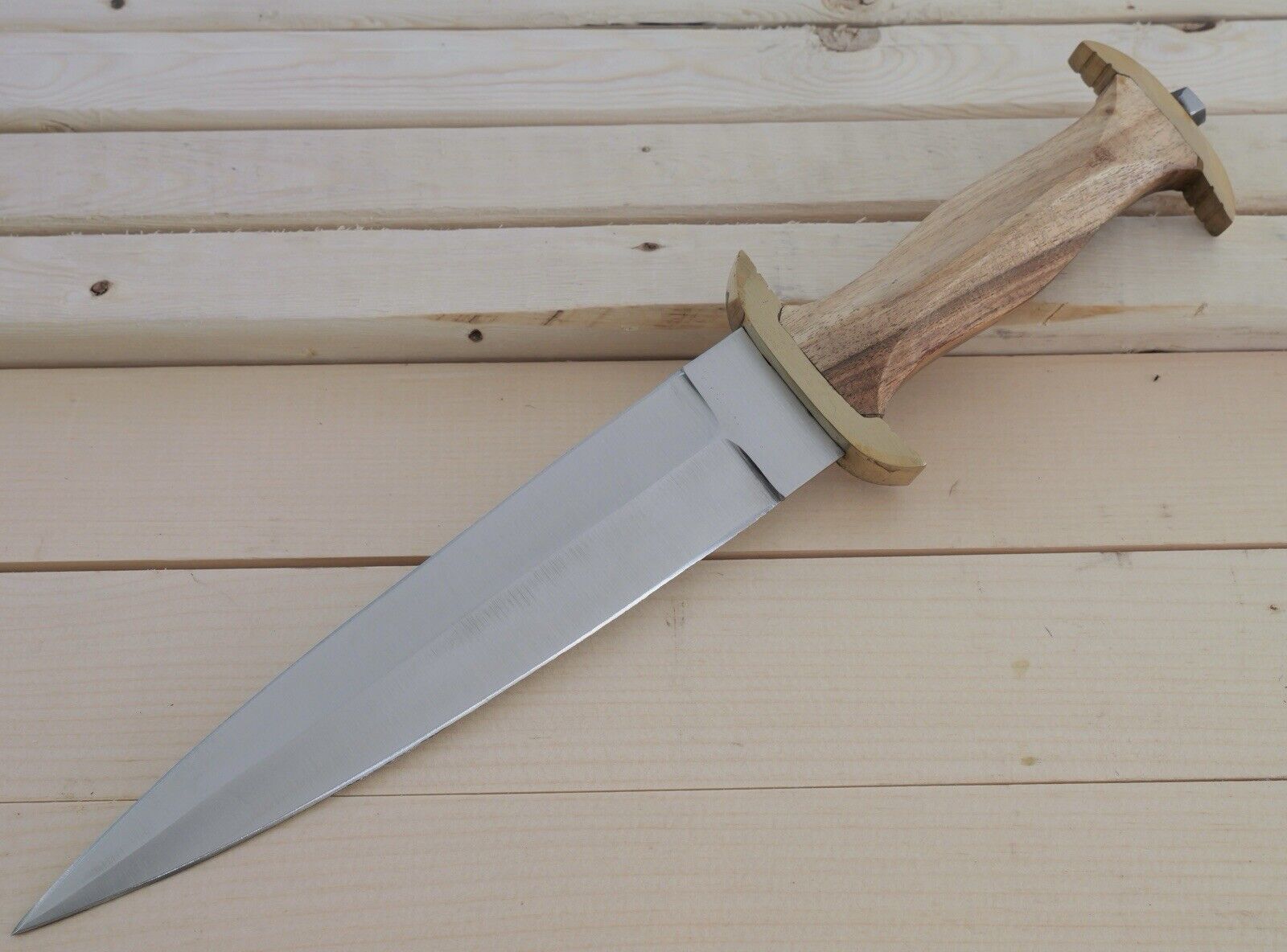 15” Dagger Spear Point Double Edge Vintage Officer Sharp Brass Wood Handle Sharp