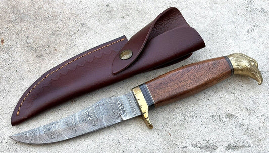 Brass Eagle Fixed Blade Knife 11 Inches High Carbon Steel Full Grain Sheath Wood