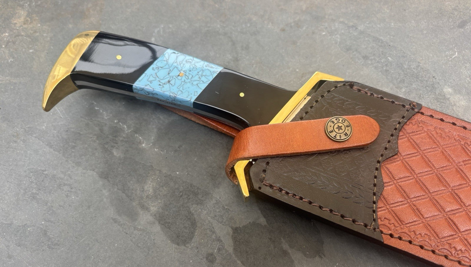 17” Bowie Knife MEGA XL Full Tang Brass Guard Heavy Duty Rambo Turquoise