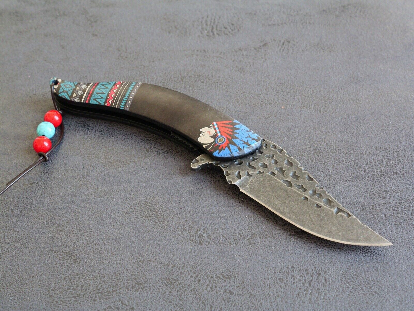 Native American Pocket Knife Feather Black Cherokee American Indian Assisted