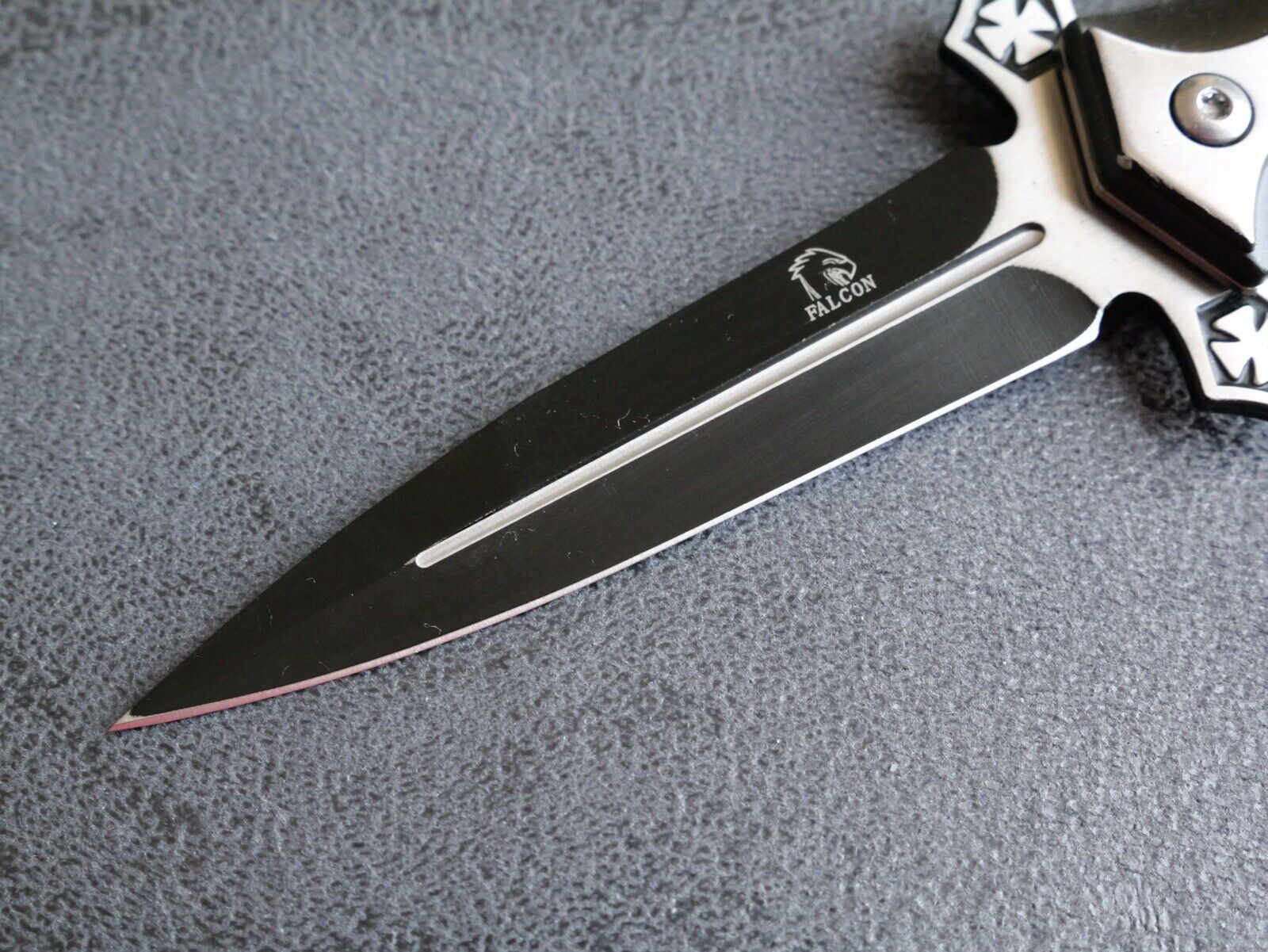 4.5” Cross Pocket Knife Black Full Size Spear Point Chrome Heart Sharp Assisted