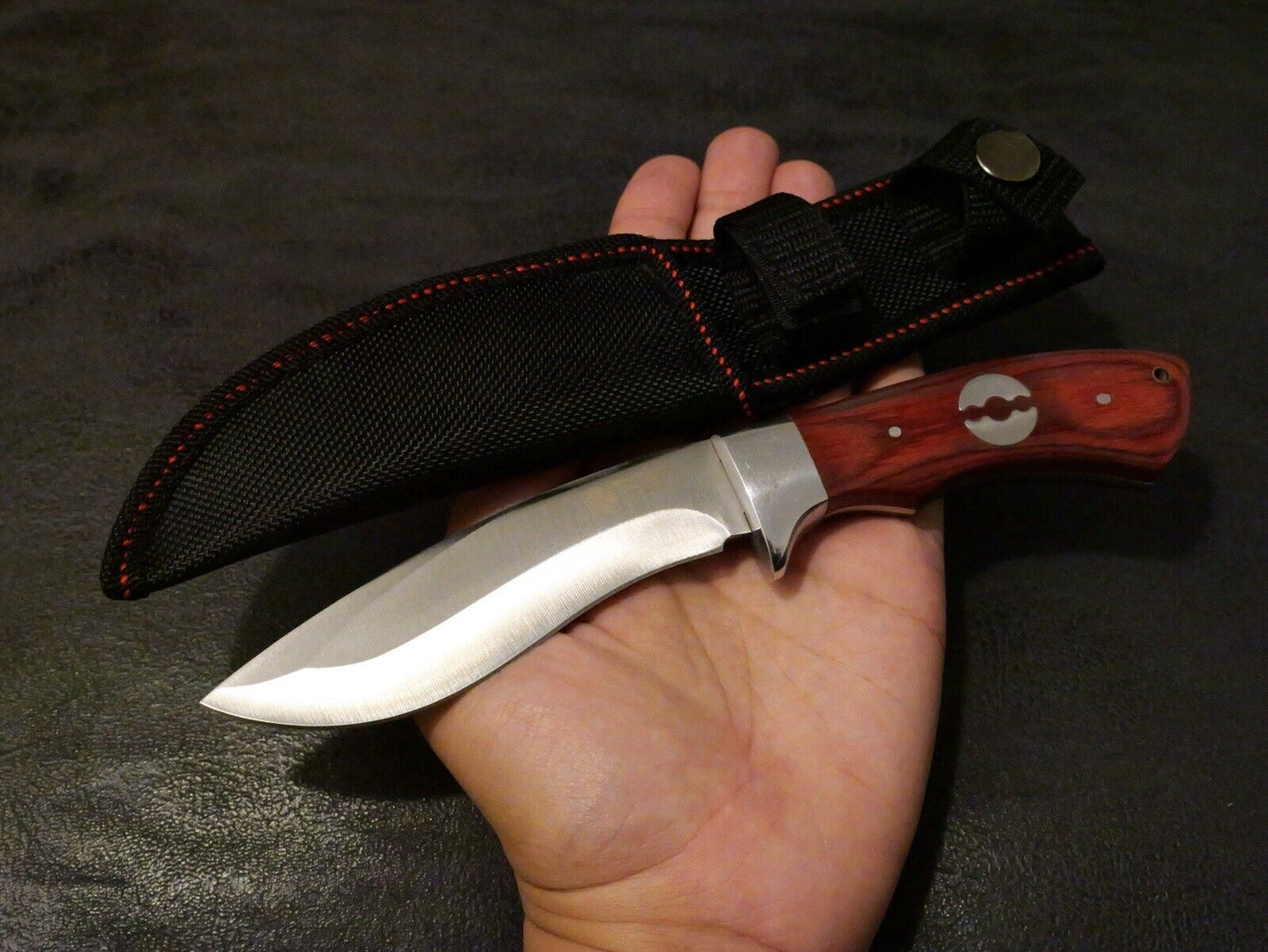 9” Mini Kukri Fixed Blade Knife Wood Handle Nylon Sheath 440 Stainless Steel Edc