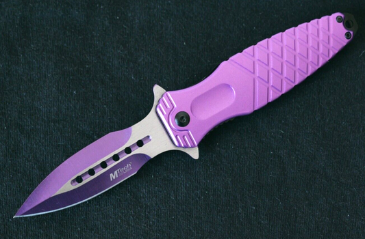 Pink Pocket Knife Spear Point Sharp Poke Ladies Self Defence Spring Assist Girls