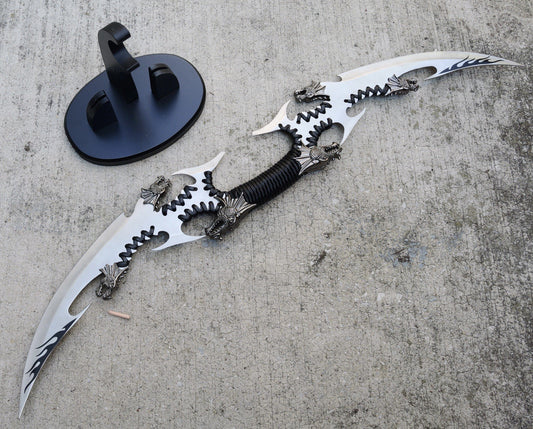 28” Dual Blade Dragon Sabre Fantasy Dagger Display Plaque Epic Details 10” Blade
