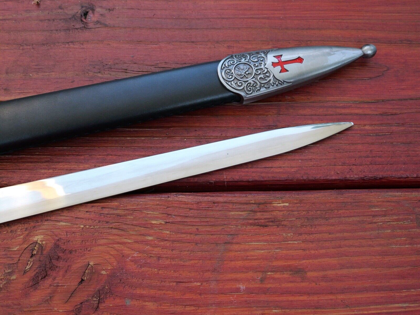 38" MEDIEVAL CRUSADER SWORD Ornate Metal Scabbard 440 Stainless Steel Blade