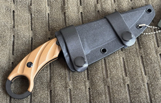 8” Fixed Blade Knife Horizontal Carry Belt Loop Kydex Sheath Tan Full Tang Sharp