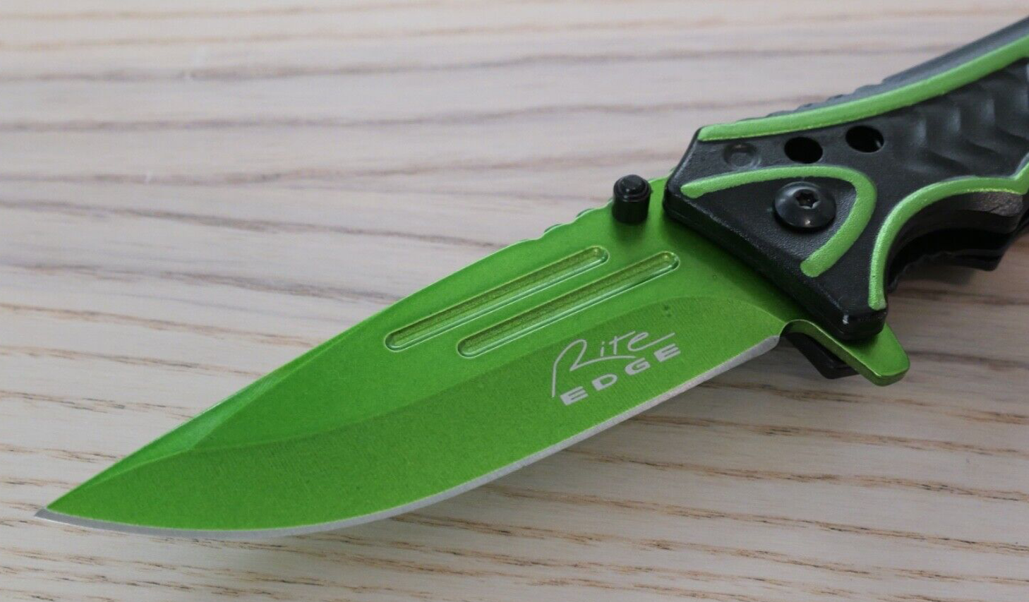 Green Pocket Knife Spring Assisted Black Self Defense Full Size High Visibility