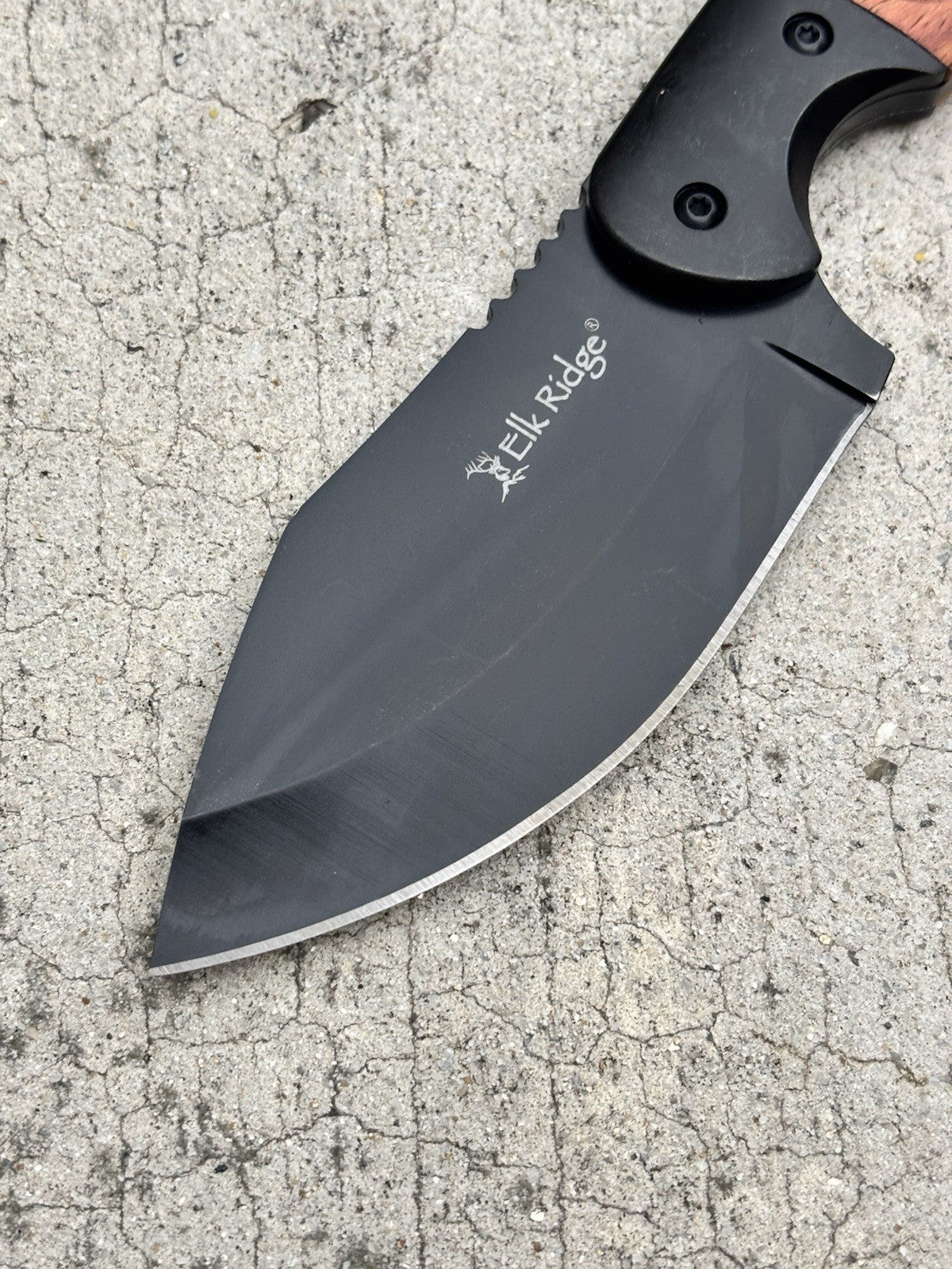 Elk Ridge Black Fixed Blade Knife with Wood Handle & Sheath – Durable & Sharp