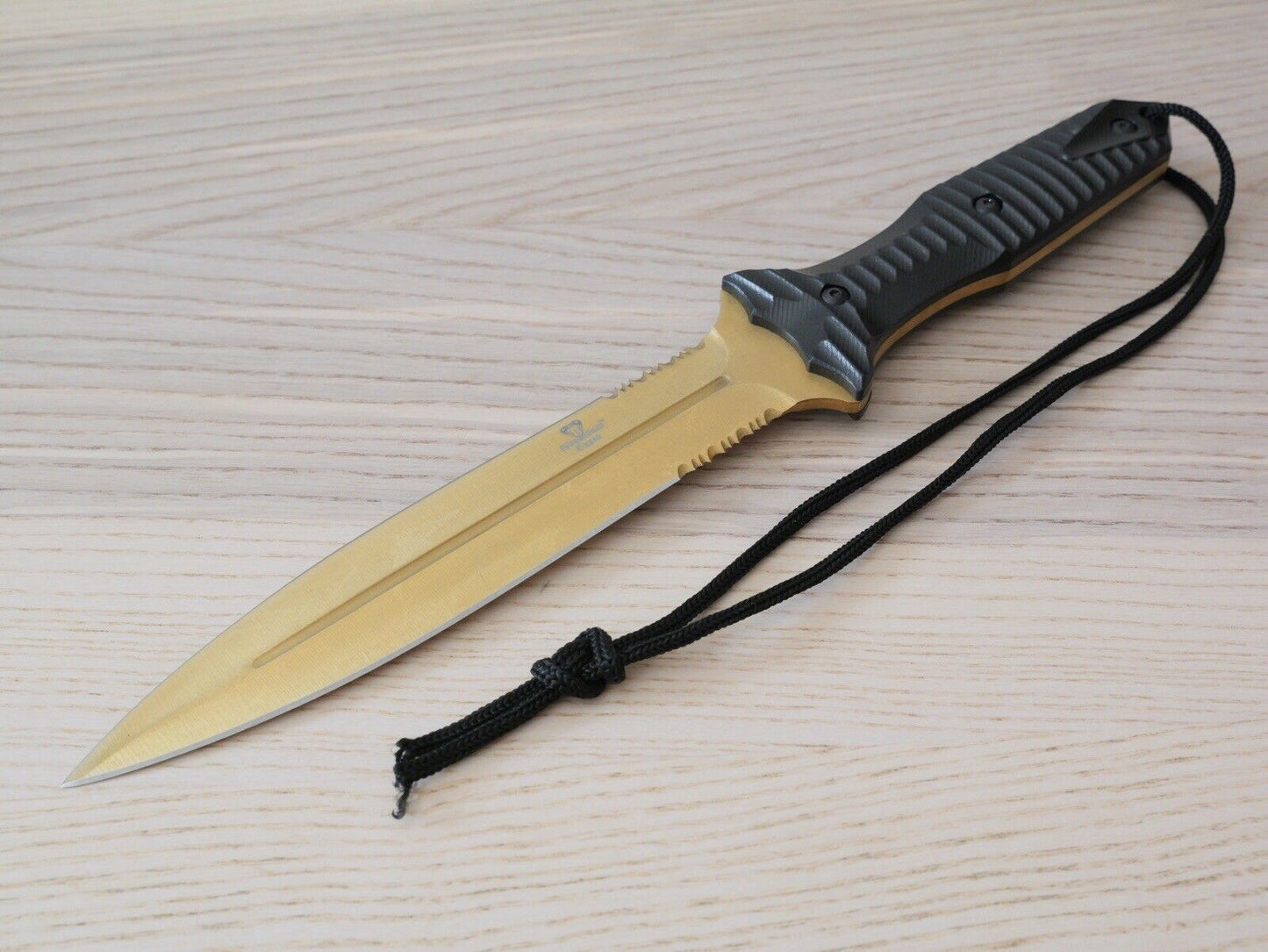 13” Fixed Blade Knife Gold Spear Point Double Edge Full Tang Sharp Spear Point