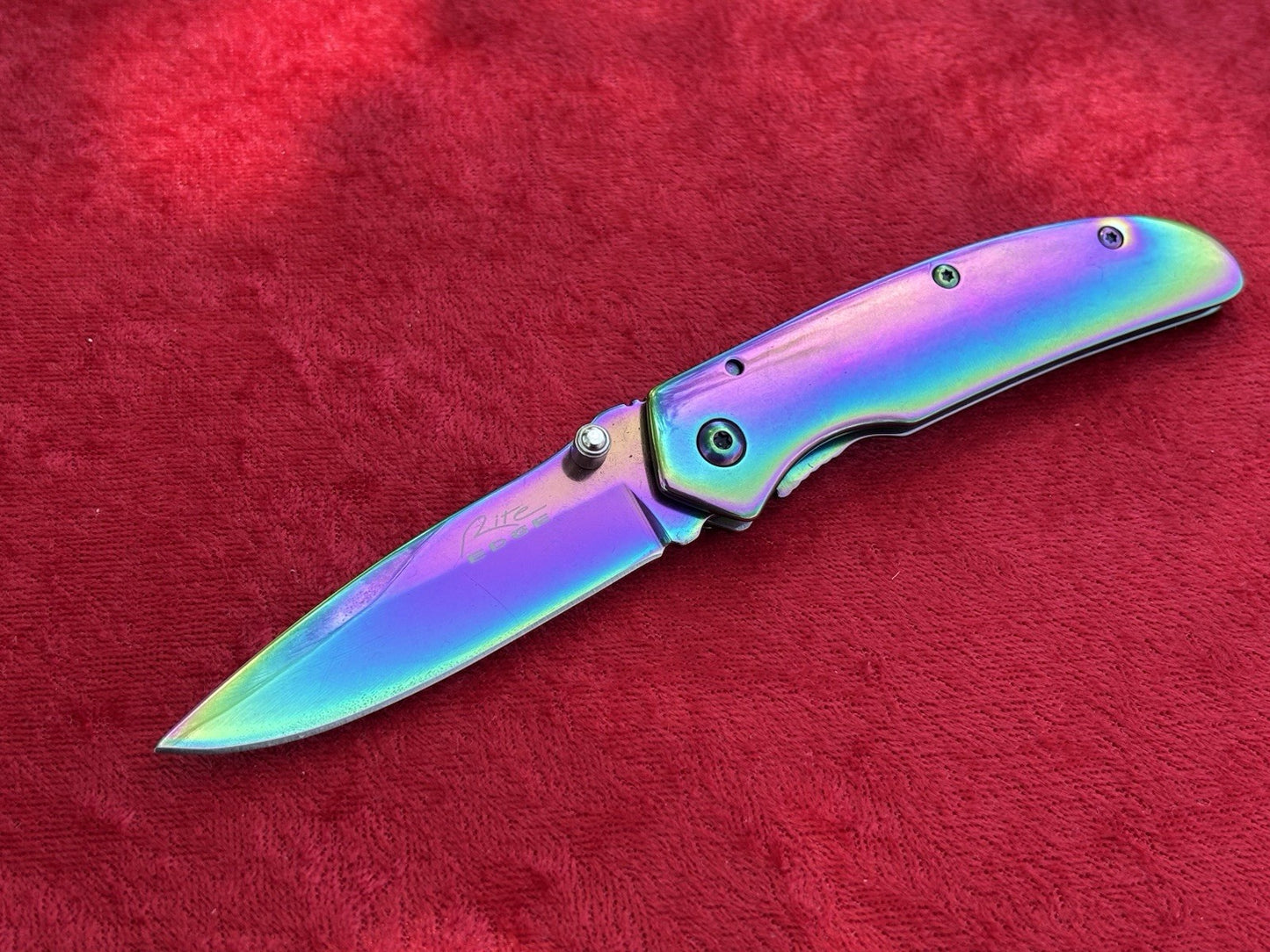 4” Manual Pocket Knife Rainbow IV Full Metal Titanium Coated Medium Size Sharp