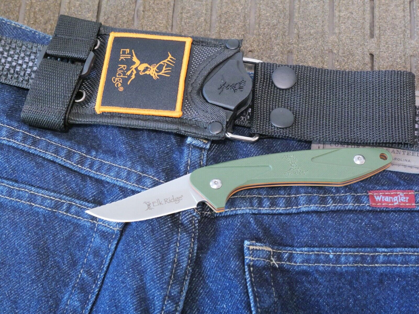 Elk Ridge Horizontal Carry Knife 7" Overall Full Tang Green 2" Blade Mini EDC