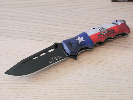 Texas Pocket Knife Spring Assist Glass Breaker Seat Belt Cutter Black Blade Edc