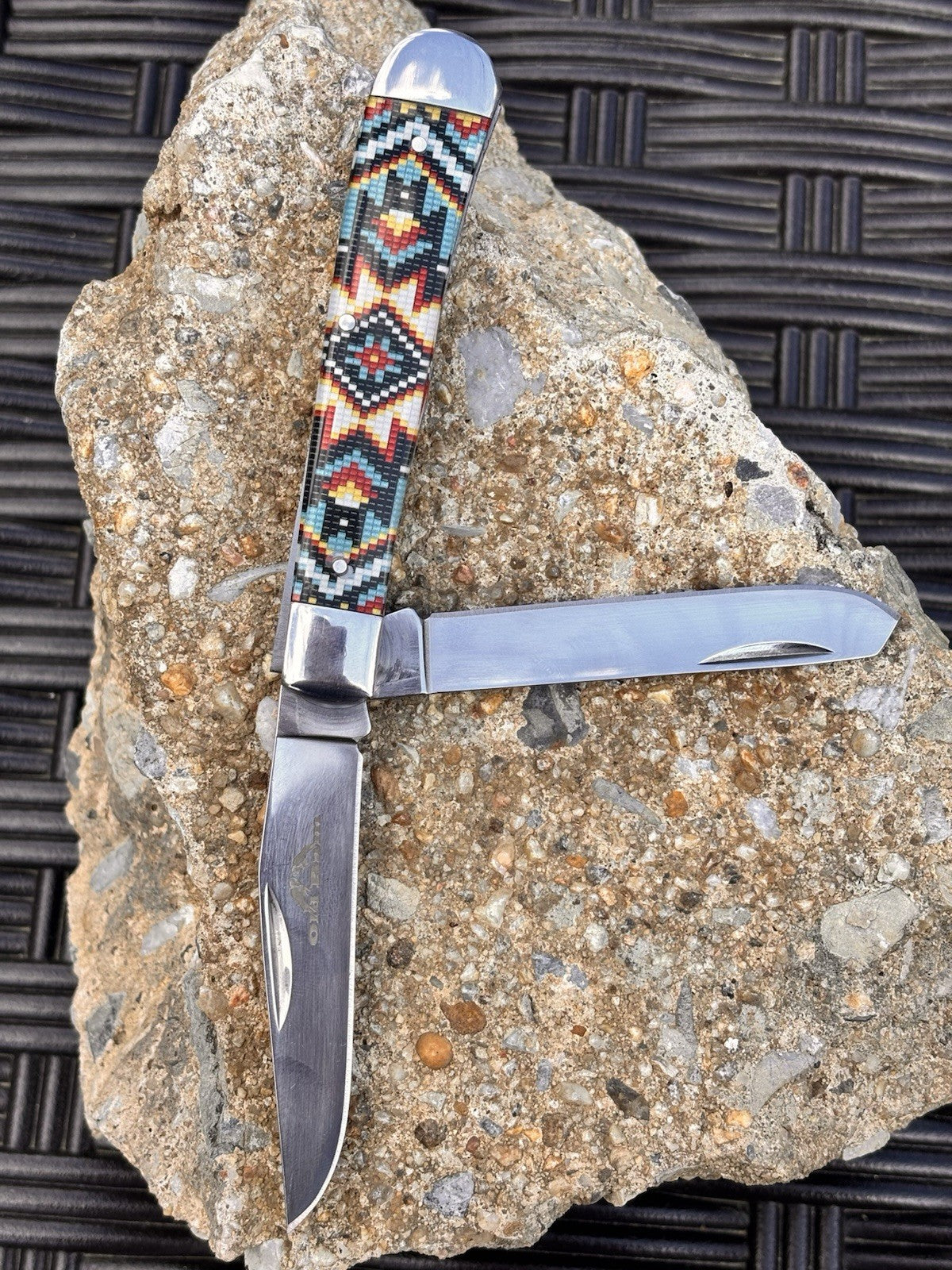 Elk Ridge 2 Blade Retro Pocket Knife Navajo Style Vintage Trapper XL 7.5”