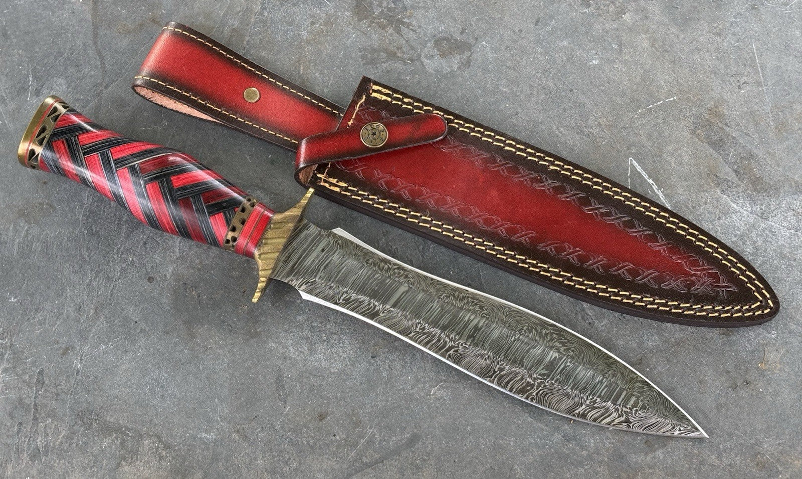 15” Fixed Blade Knife Leaf Blade Double Edge Sharp Carbon Steel Braided Wood 