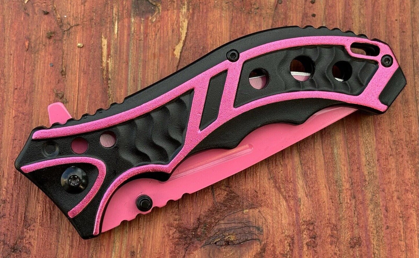 Hot Pink Pocket Knife Spring Assisted Black Ladies Self Defense Girly Full Size