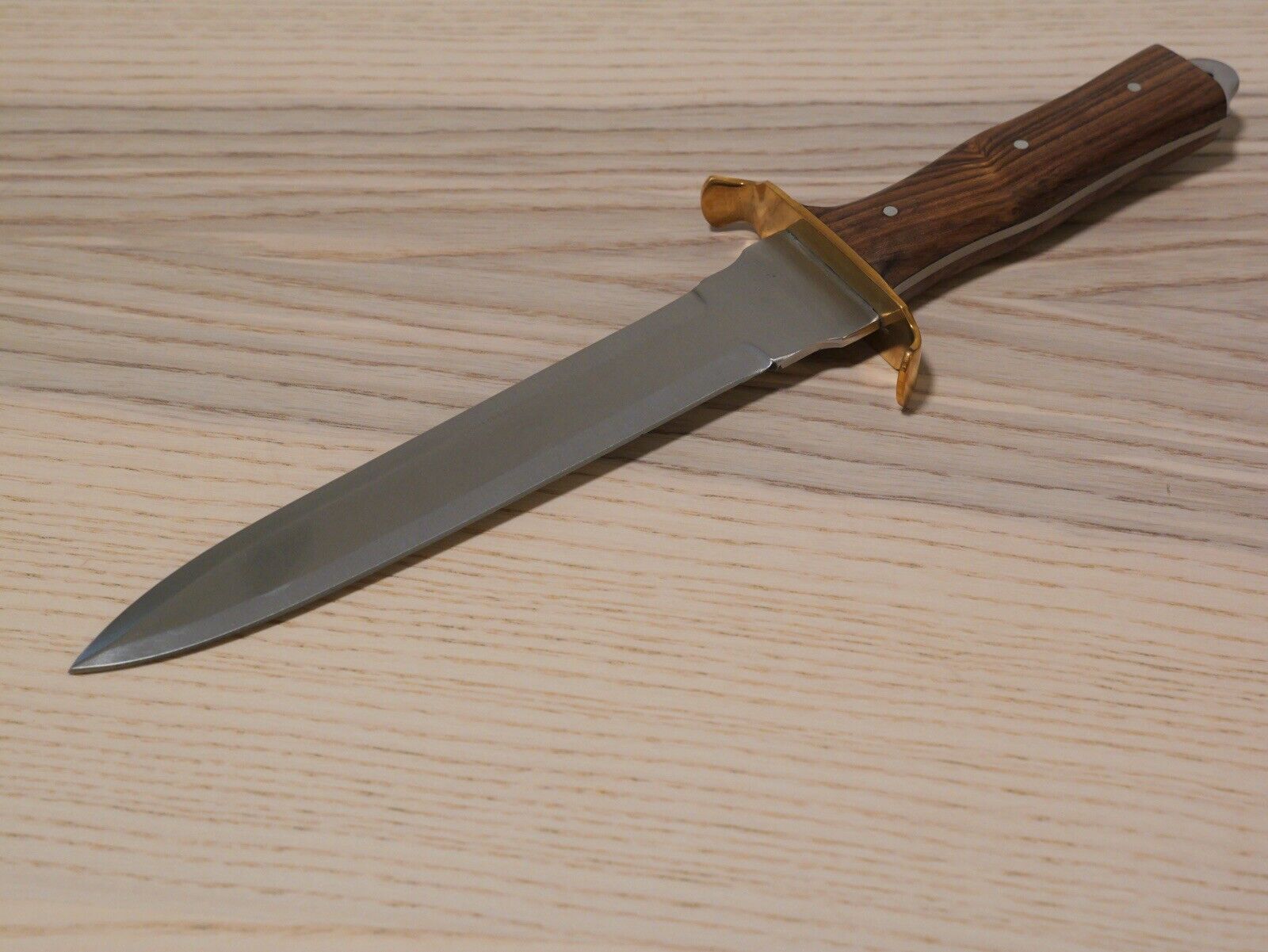 12” Commando Dagger Spear Point Double Edge Full Tang Wood Handle Brass Guard