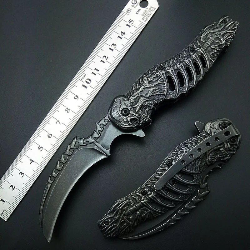 Skeleton Pocket Knife Spring Assisted Grim Reaper Design 8" Open Folding Knife