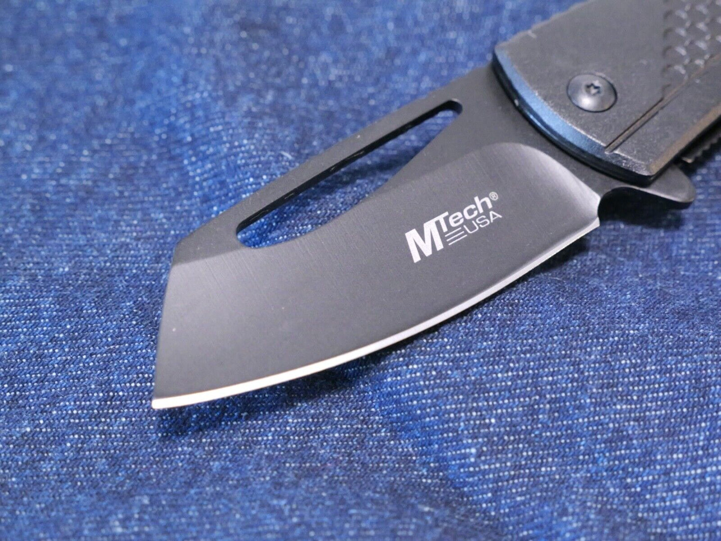 Mini Black Cleaver Spring Assist Pocket Knife 7" overall 2.75" Blade Belt Clip