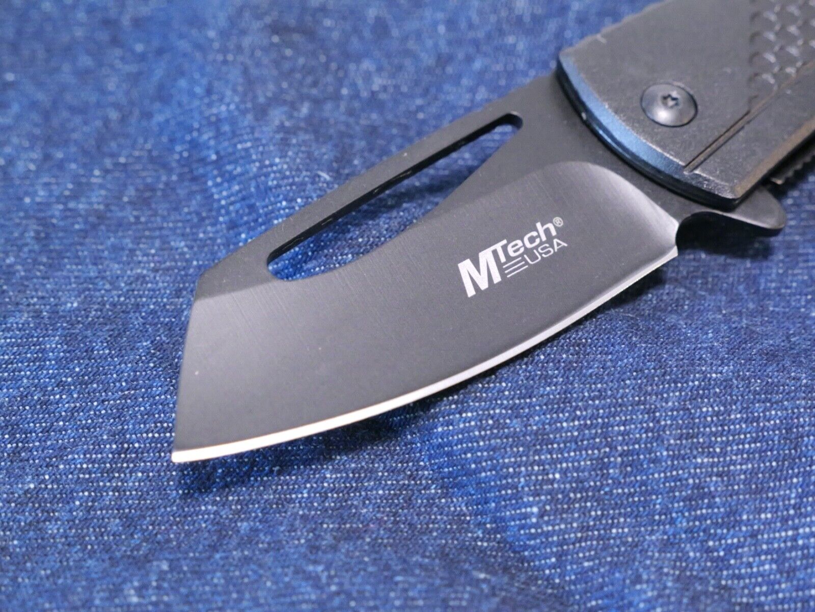 Mini Black Cleaver Spring Assist Pocket Knife 7" overall 2.75" Blade Belt Clip