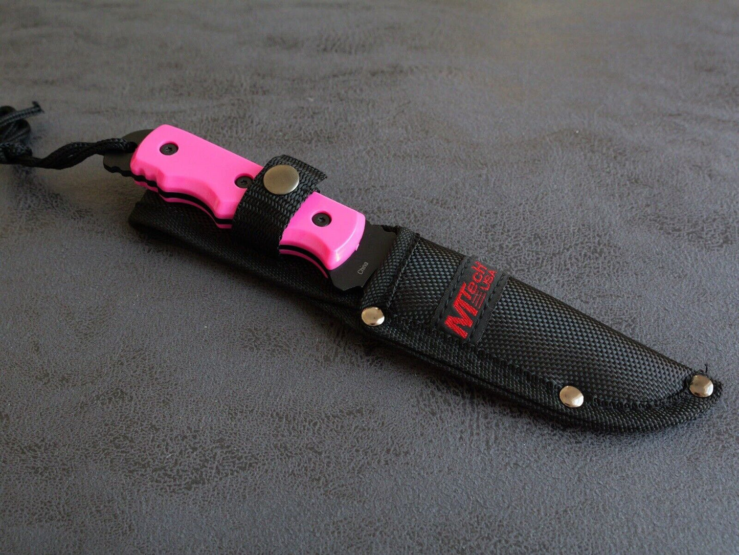 8” Fixed Blade Knife Full Tang Pink Black Nylon Sheath 4mm Thick Tactical Edc