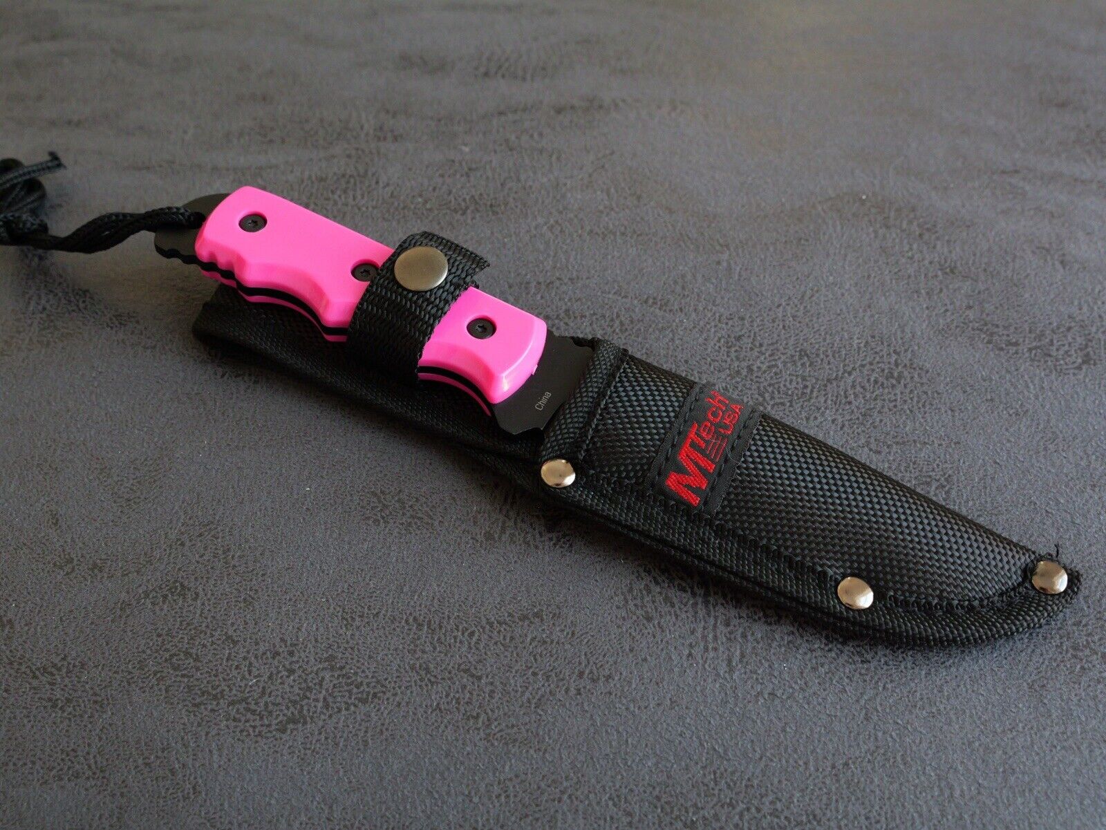 8” Fixed Blade Knife Full Tang Pink Black Nylon Sheath 4mm Thick Tactical Edc