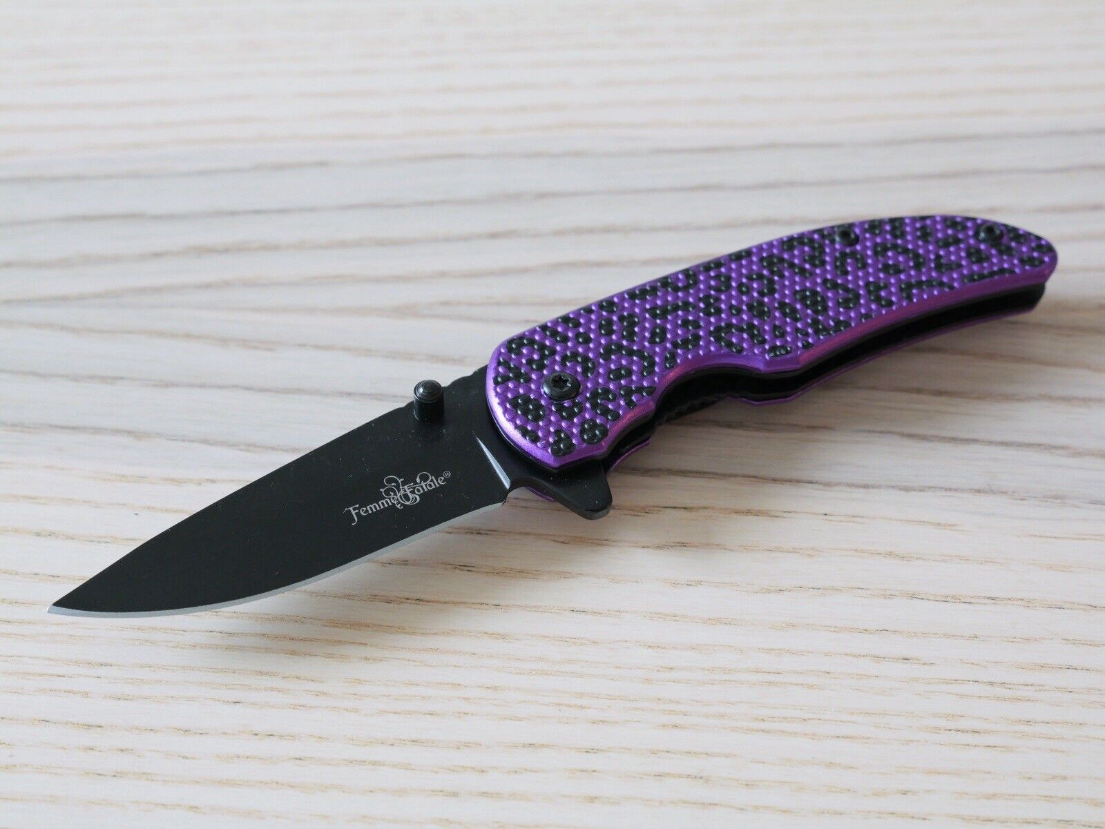 Purple Cheetah Pocket Knife Ladies Pretty Girly Folding Small 4” Sharp Black