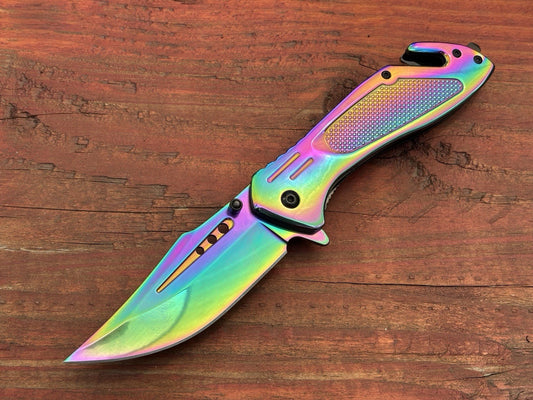 Metal Spring Assist Pocket Knife Emergency Window Punch Seatbelt Cutter Titanium