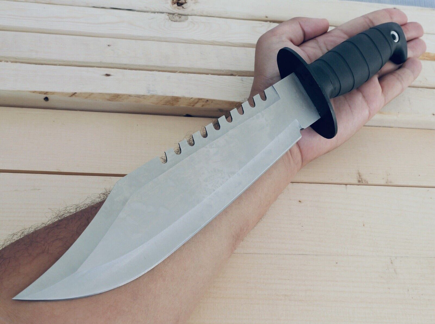 15” Survival Knife Fire Starter Sawback Rubber Handle Heavy Duty 7cr13 Steel 