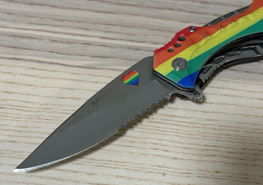 Pocket Knife LGBTQ+ Gay Pride Rainbow Flag Full Size Pocket Clip Folding Blade 