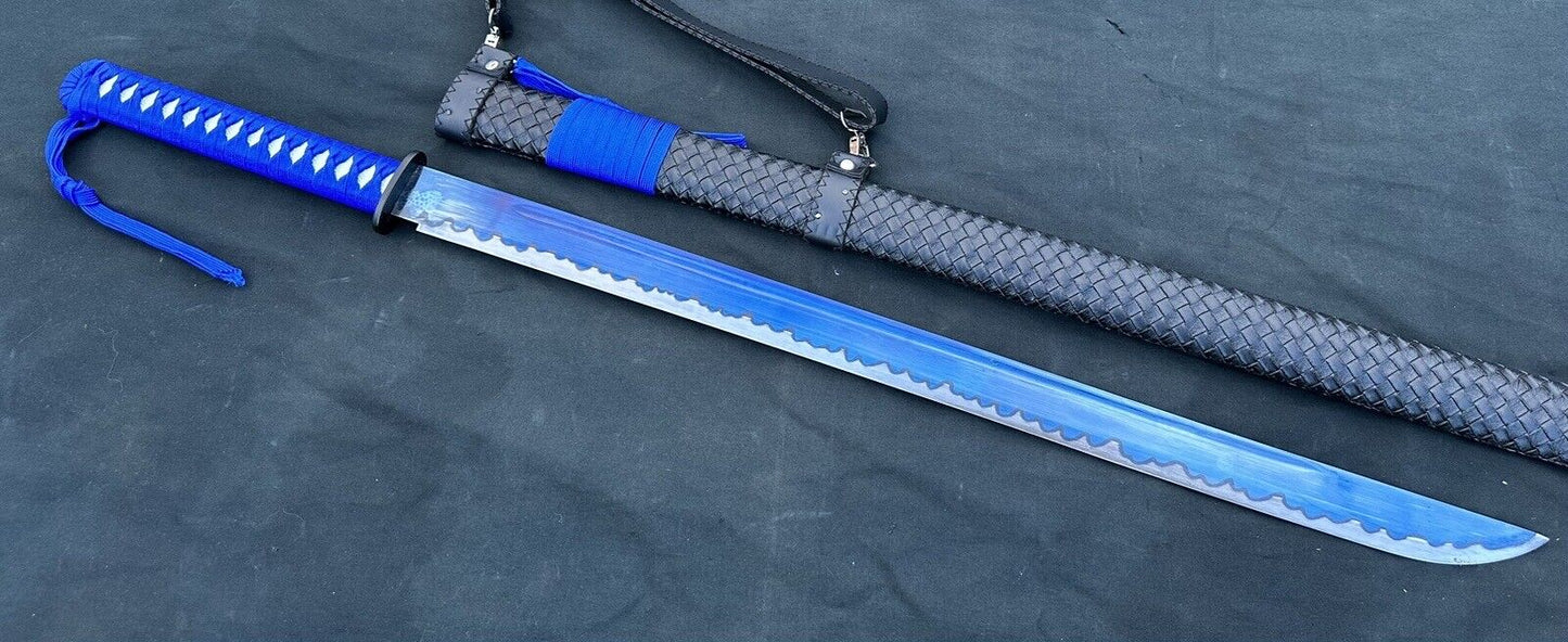 Samurai Katana 28” Blue Manganese Blade Deluxe Wrapped Wood Scabbard 38” Overall